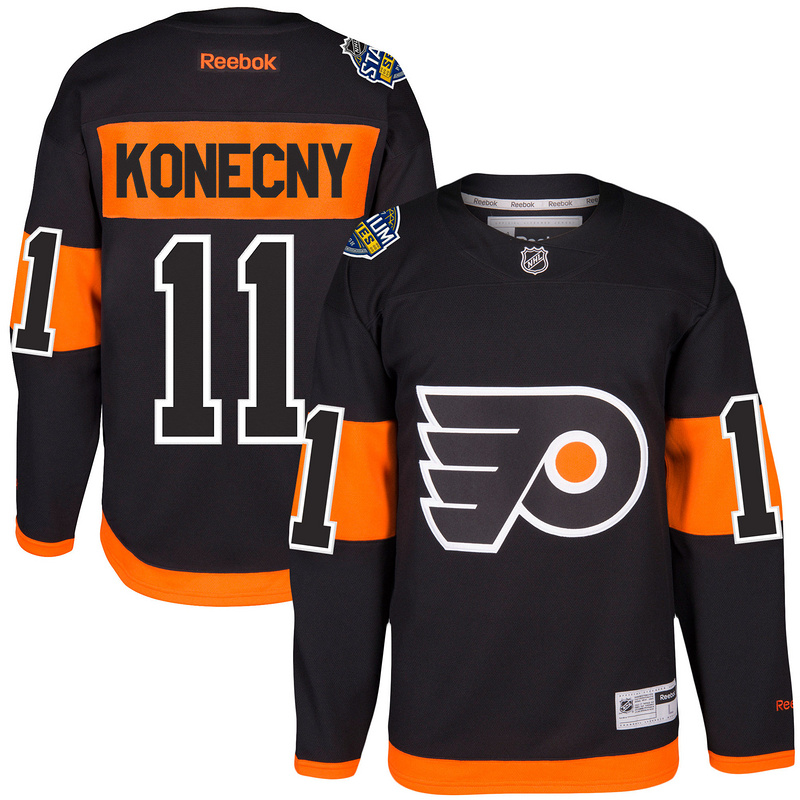 Men Philadelphia Flyers #11 Travis Konecny Reebok Black 2017 Stadium Series Player Premier Jersey (1)->philadelphia 76ers->NBA Jersey